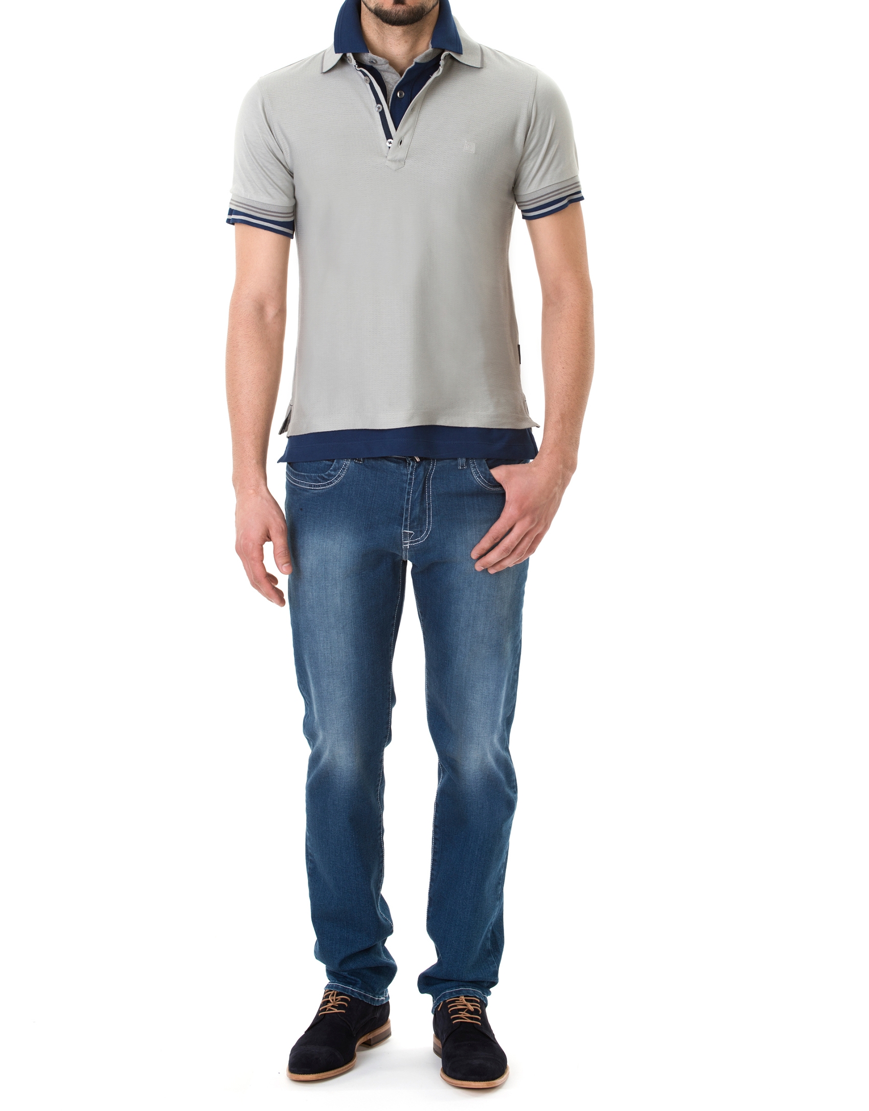 Gray jacquard polo