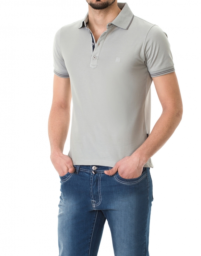 Polo piqué jacquard gris