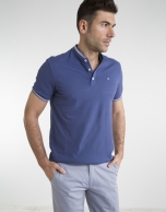 Contrasting blue pique polo