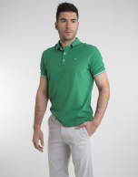 Contrasting green pique polo