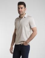 Beige/white pinstriped polo