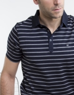 Navy blue and ivory striped polo 