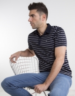 Navy blue and ivory striped polo 