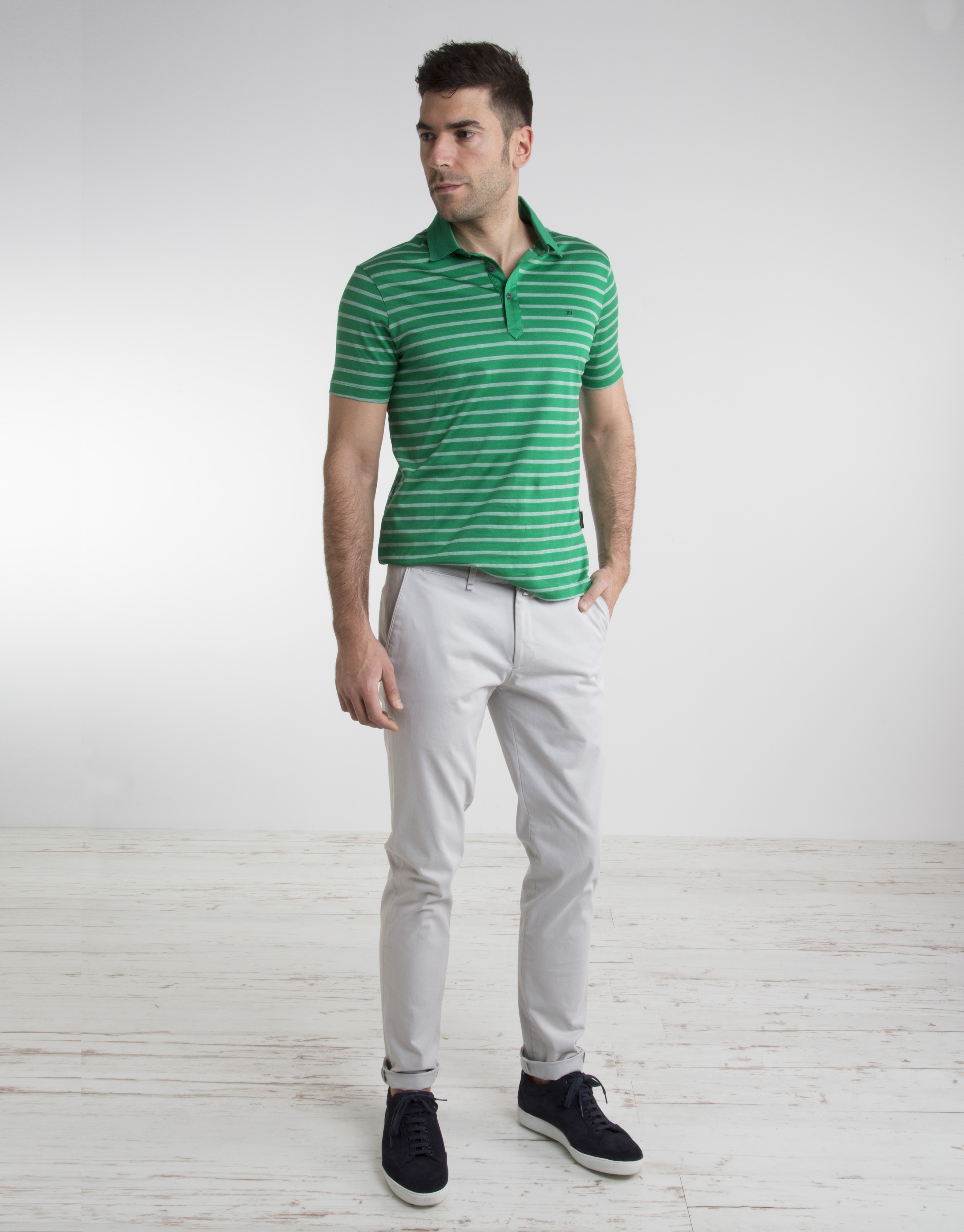 Green and ivory striped polo 