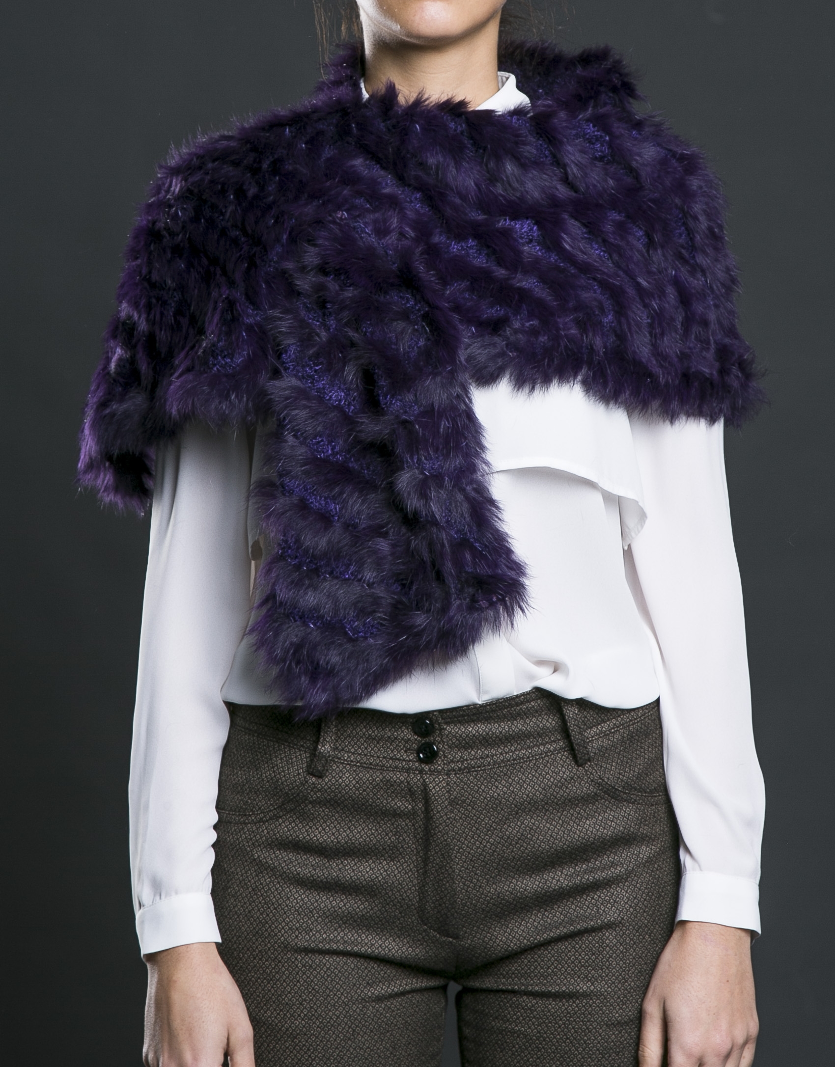 Aubergine rabbit fur shawl