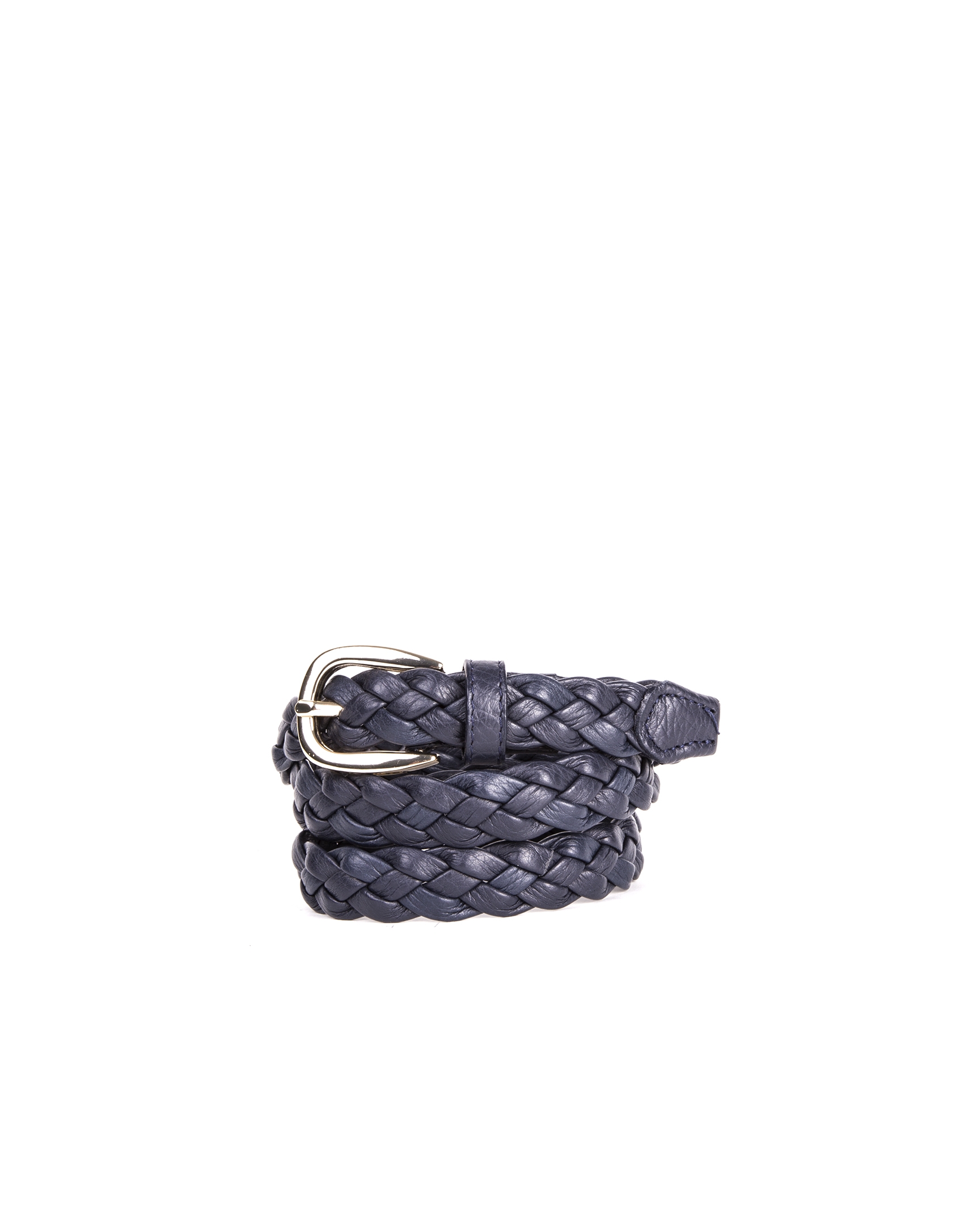 Navy blue braided leather belt - Accessories | Roberto Verino