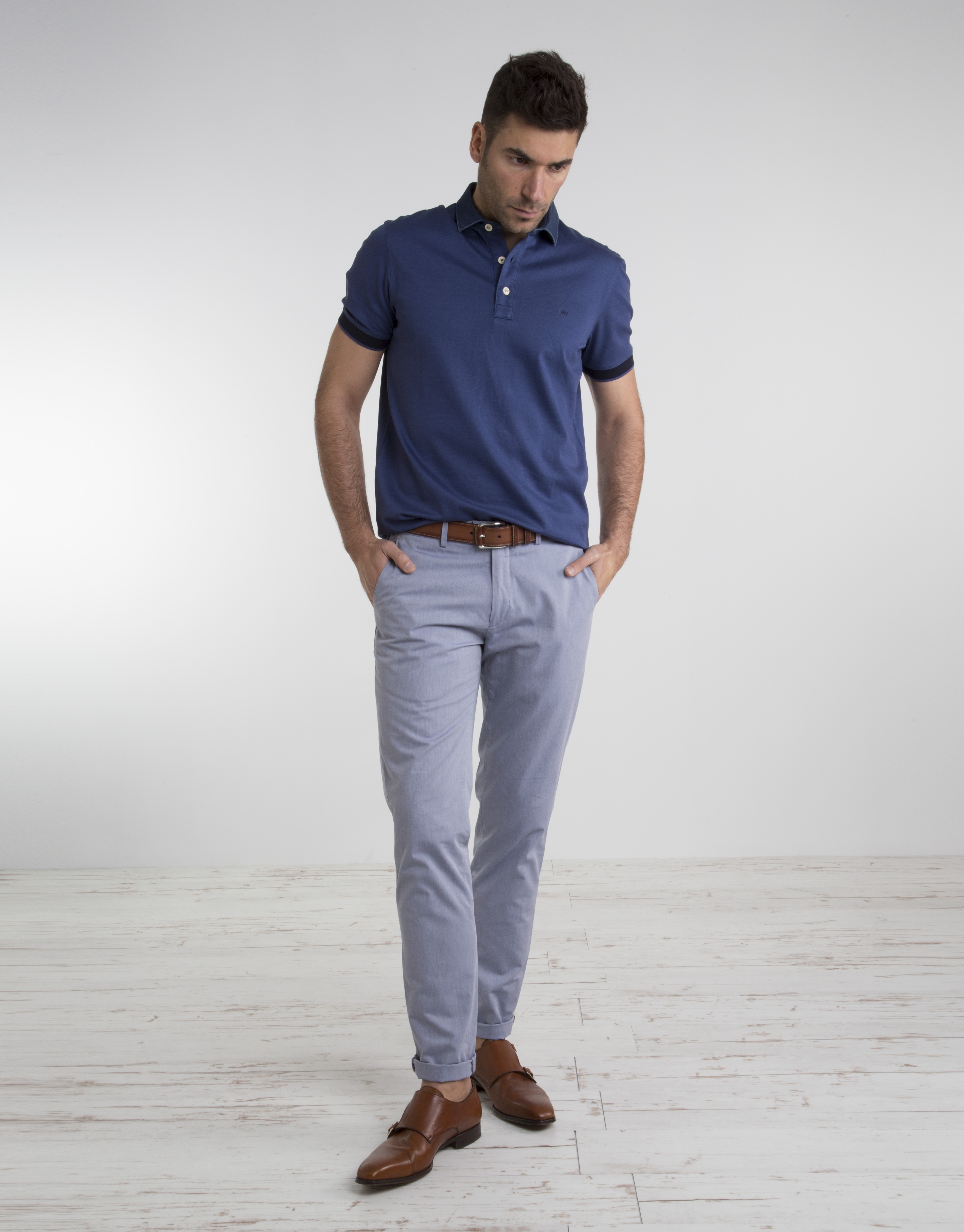 Navy blue polo with jean collar