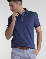 Navy blue polo with jean collar