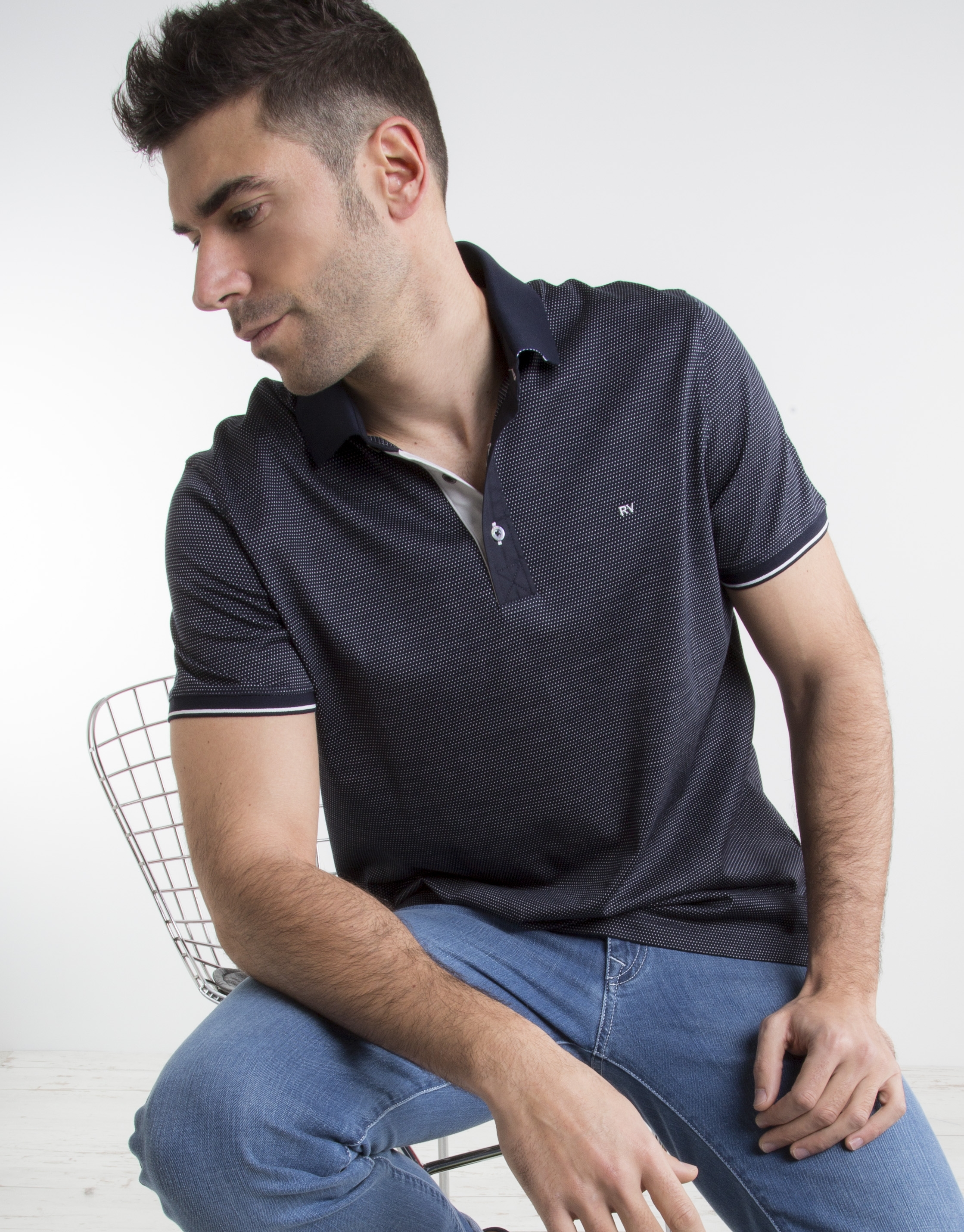 Navy blue polo with  microdots