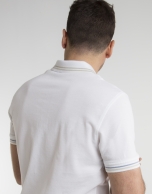 White pique polo with beige contrasts