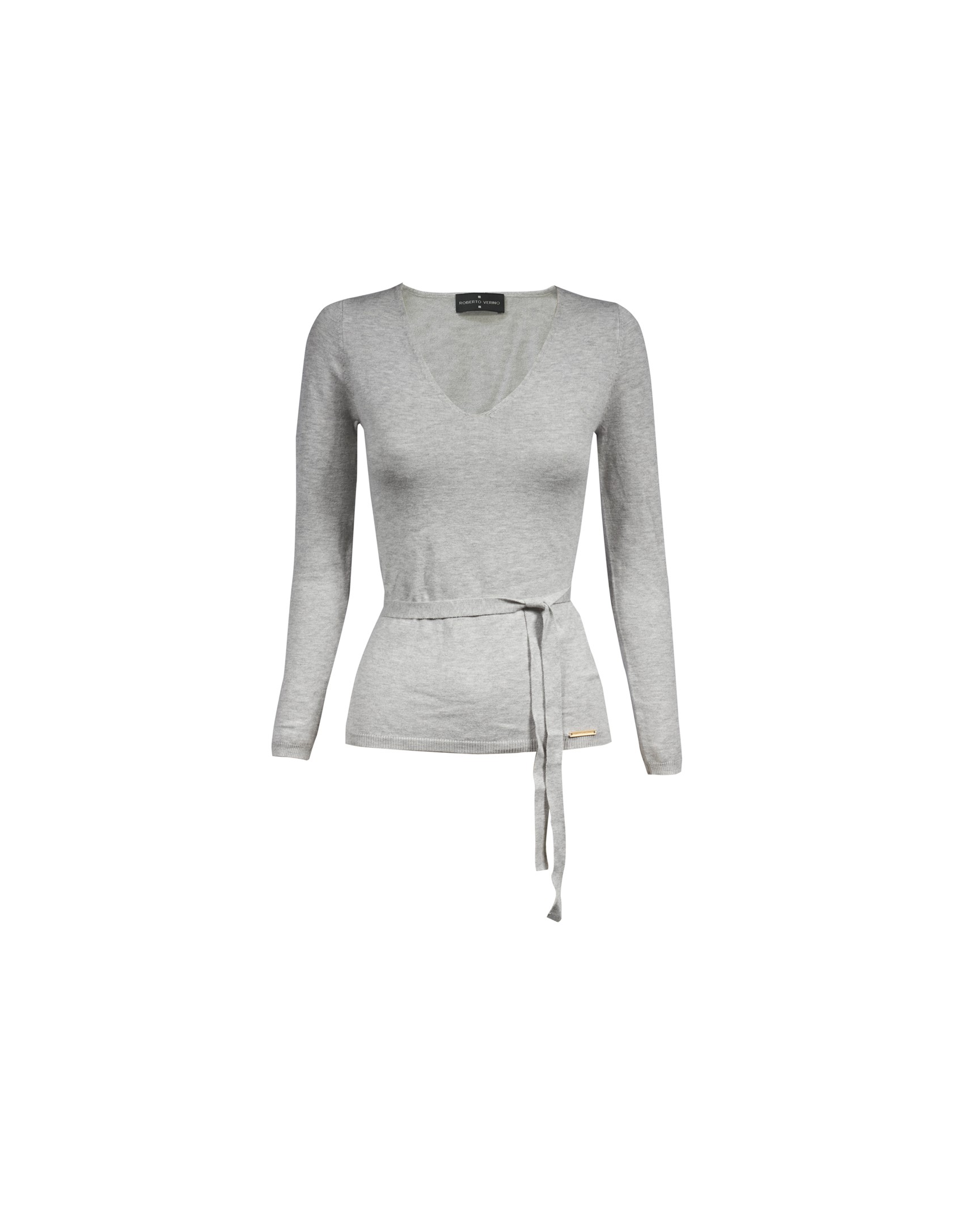 Deep v-neck long sleeve light grey pullover