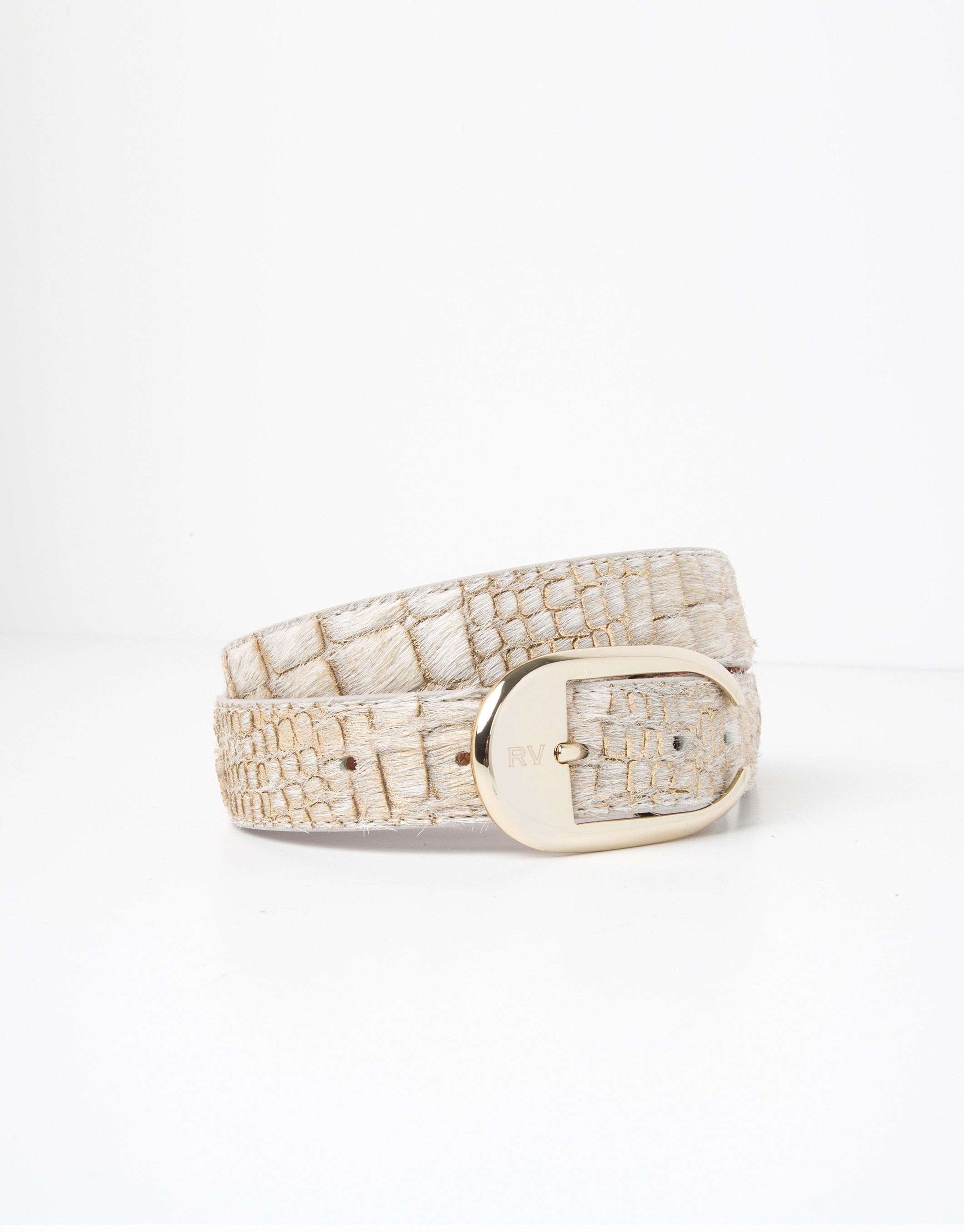 Beige embossed leather belt