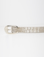 Beige embossed leather belt