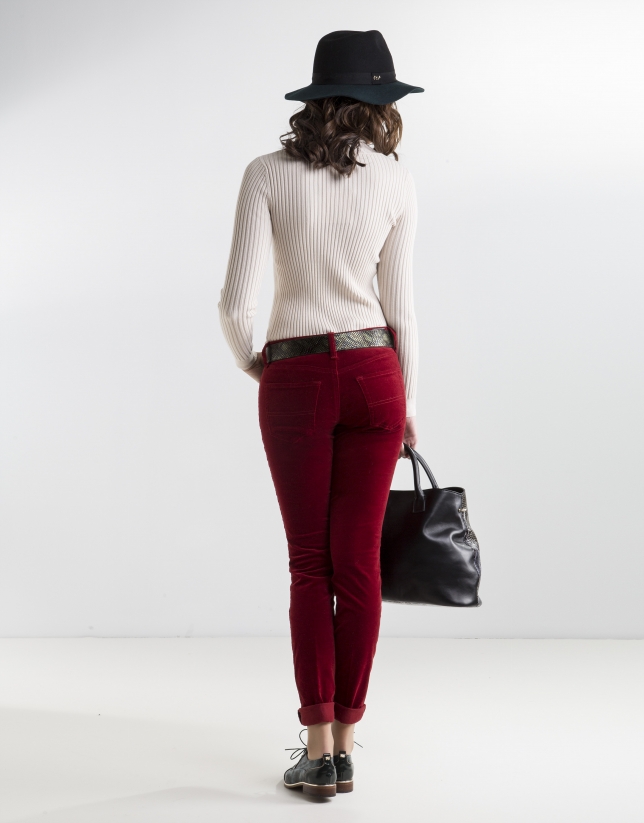 Plain red corduroy pants - Pants - Woman