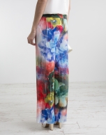 Floral print pleated pants