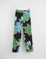 Green print wide pants