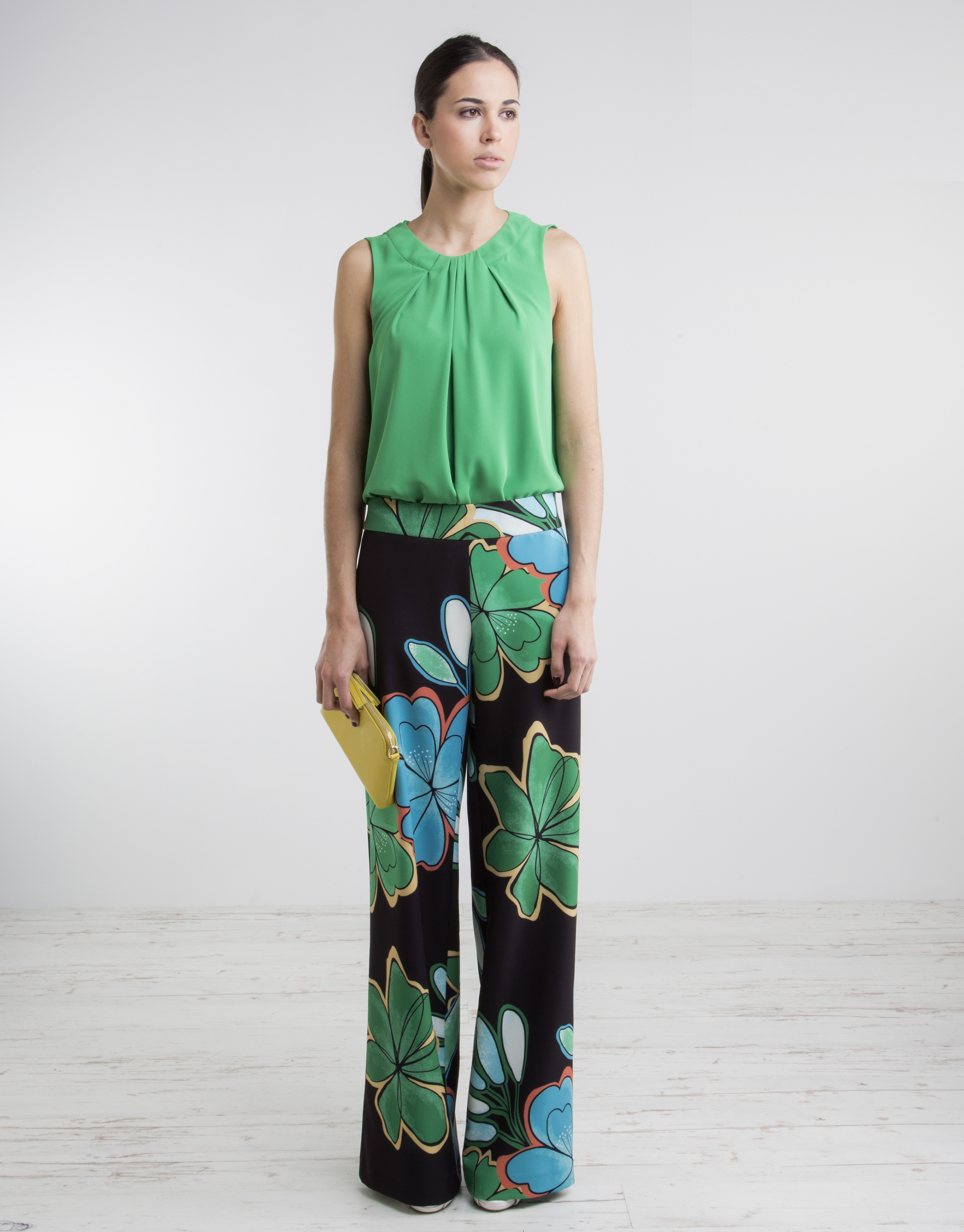 Green print wide pants