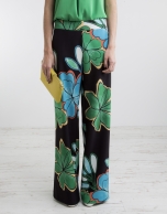 Green print wide pants