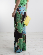 Green print wide pants