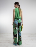 Green print wide pants