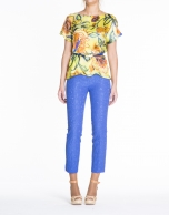 Loose yellow floral print silk blouse. 