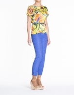 Loose yellow floral print silk blouse. 