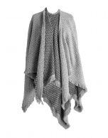 Beige tassel knit poncho 