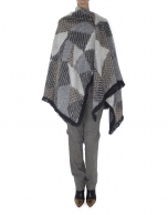 Gray knit, geometric print poncho