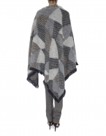 Gray knit, geometric print poncho