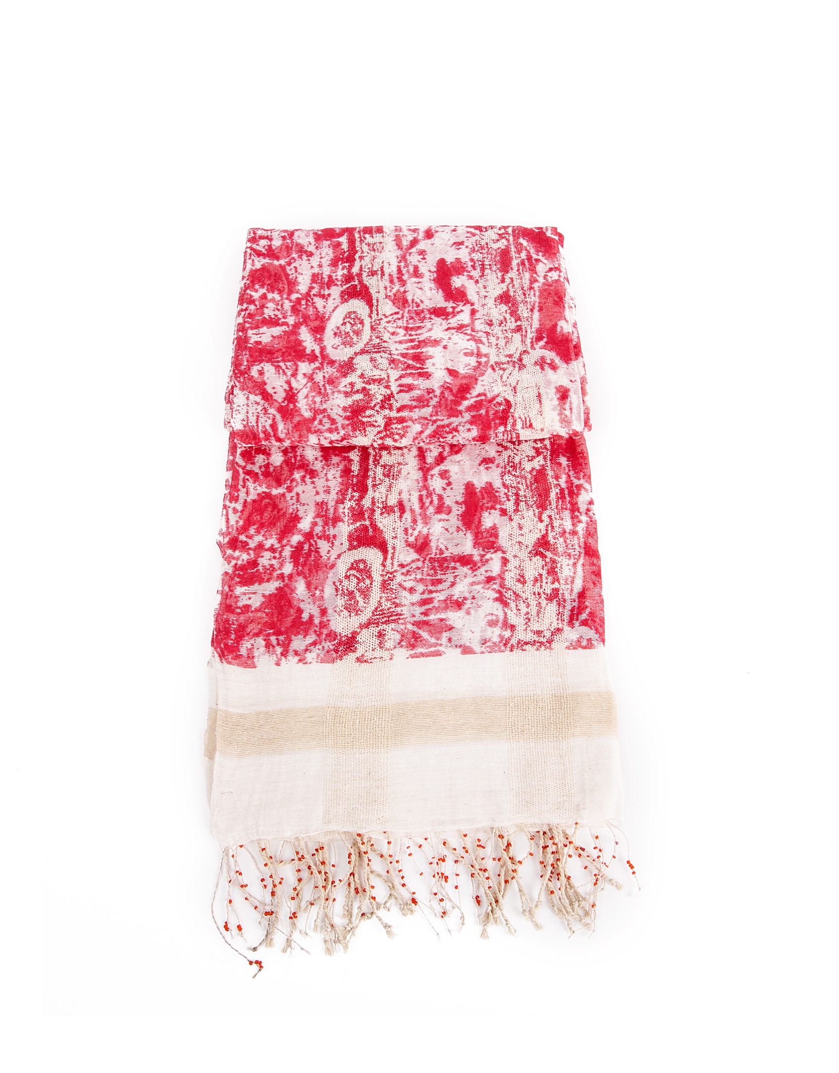 Foulard estampado flores crudo, beige y rojo