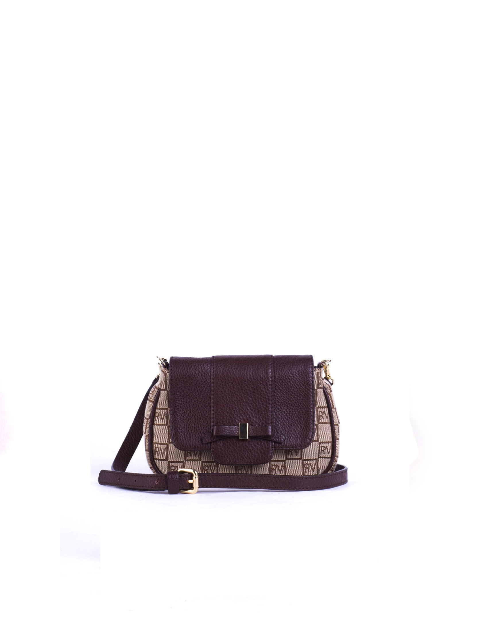 TAMARA TAN: Tan and beige RV jacquard and cowhide shoulder bag 