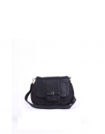 TAMARA BLACK: Black RV jacquard and cowhide shoulder bag