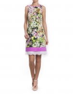 Print dress with trim at hem