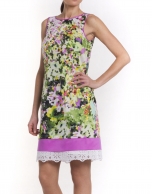 Print dress with trim at hem