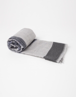 grey and blue print wool scarf