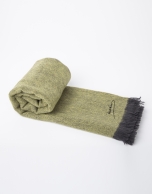 Plain green and beige wool scarf