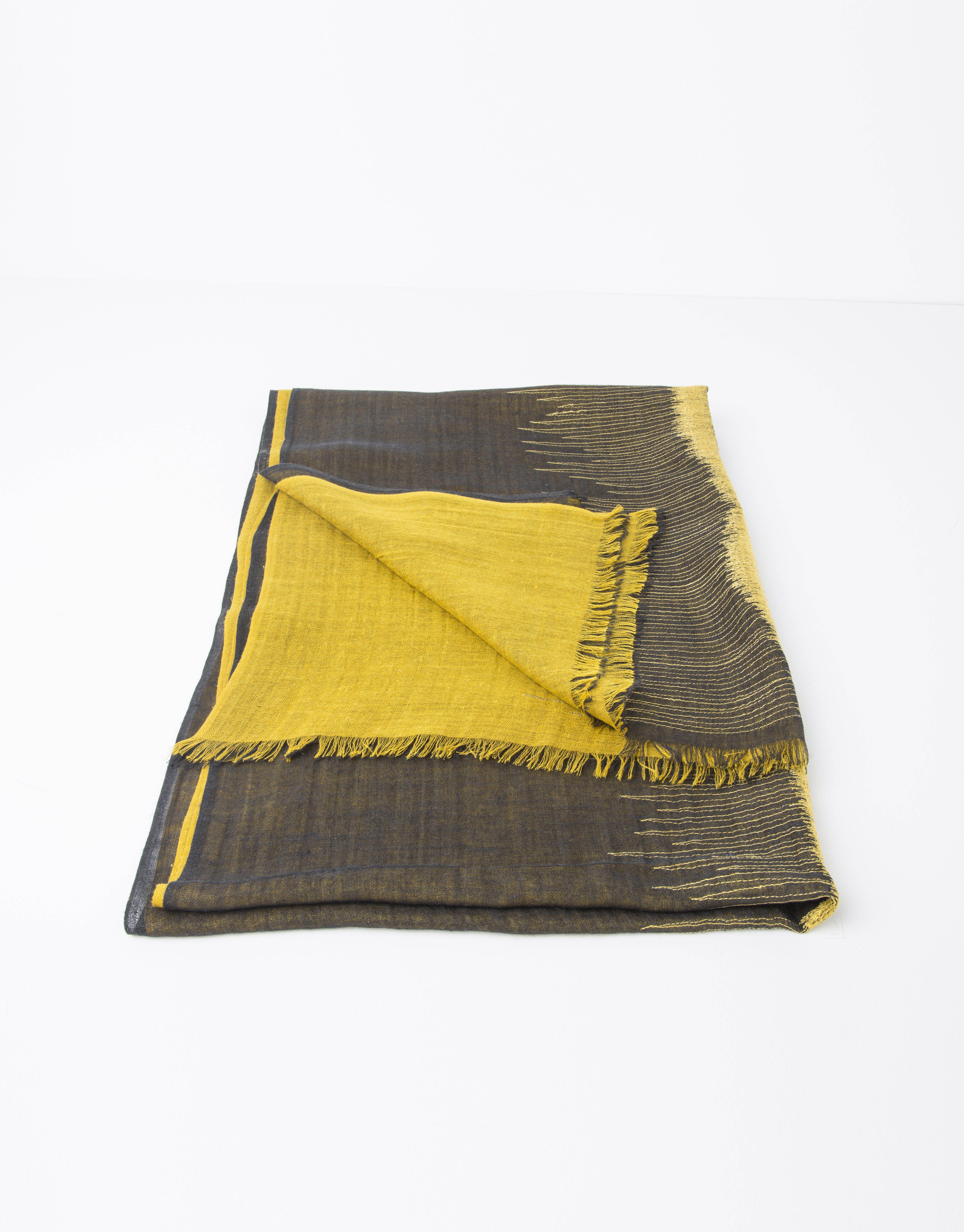 Yellow and grey silk and wool pashmina