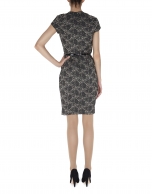 Black straight short sleeved cloqué dress with floral print 