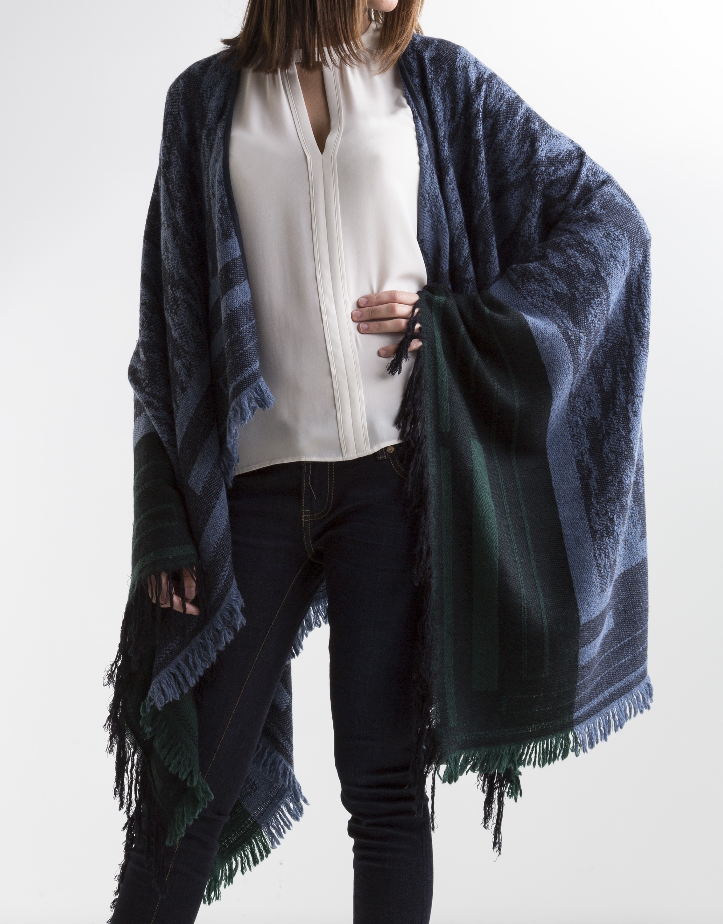 Blue wool poncho