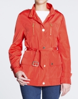 Geranium red short trench with Mao collar