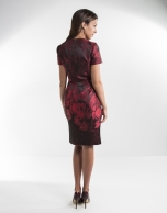 Red print dress with front folds