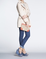 Beige long trench with lapel collar