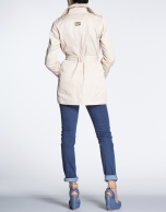 Beige long trench with lapel collar