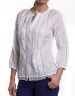 Cotton shirt with pin tucks and edging