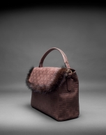 Brown leather Vivian bag with mink trimming and embossed RV 