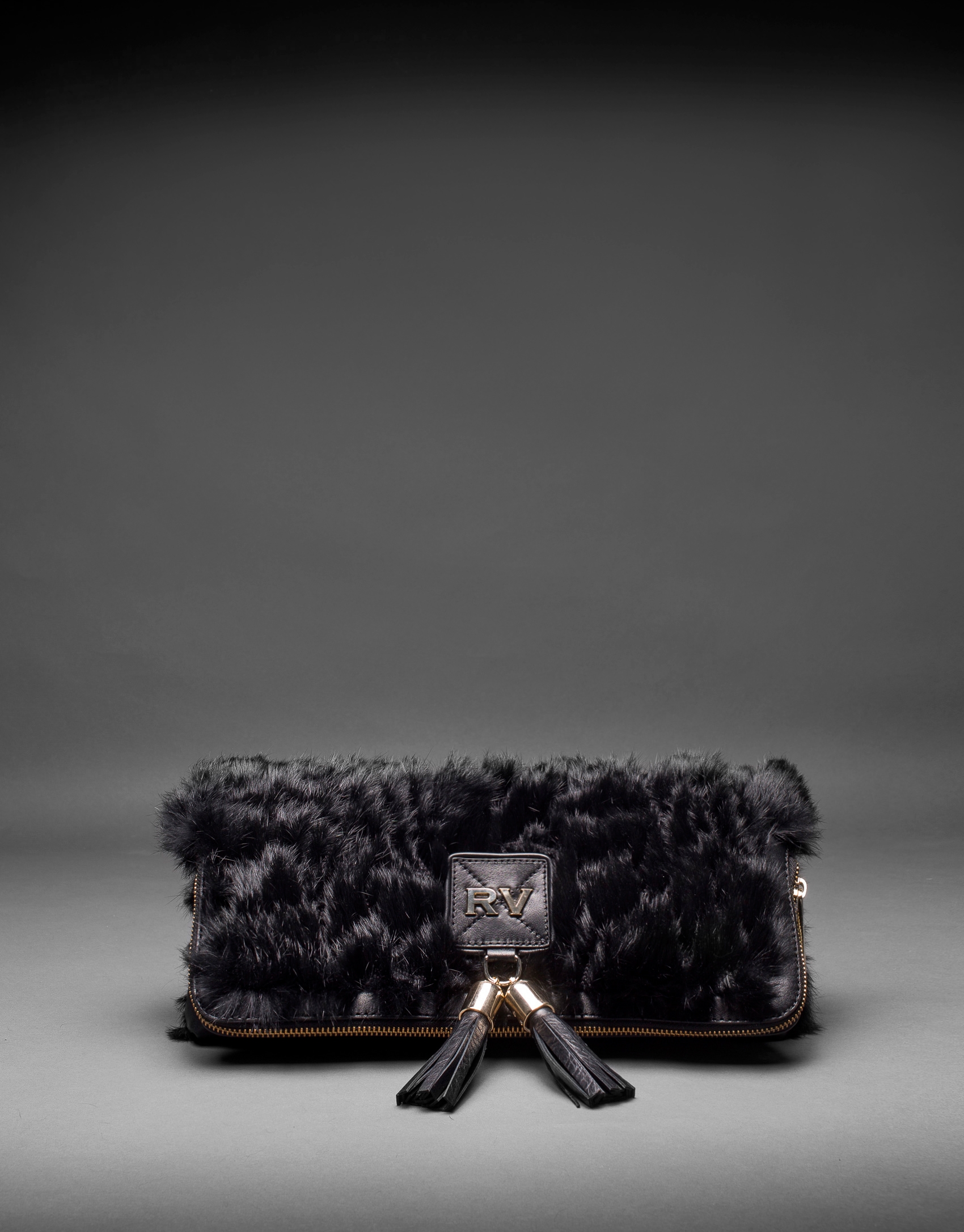 Black napa Martina Rabbit bag with rabbit fur