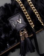 Black napa Martina Rabbit bag with rabbit fur