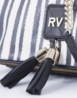 Martina Bahía white and black striped leather clutch bag