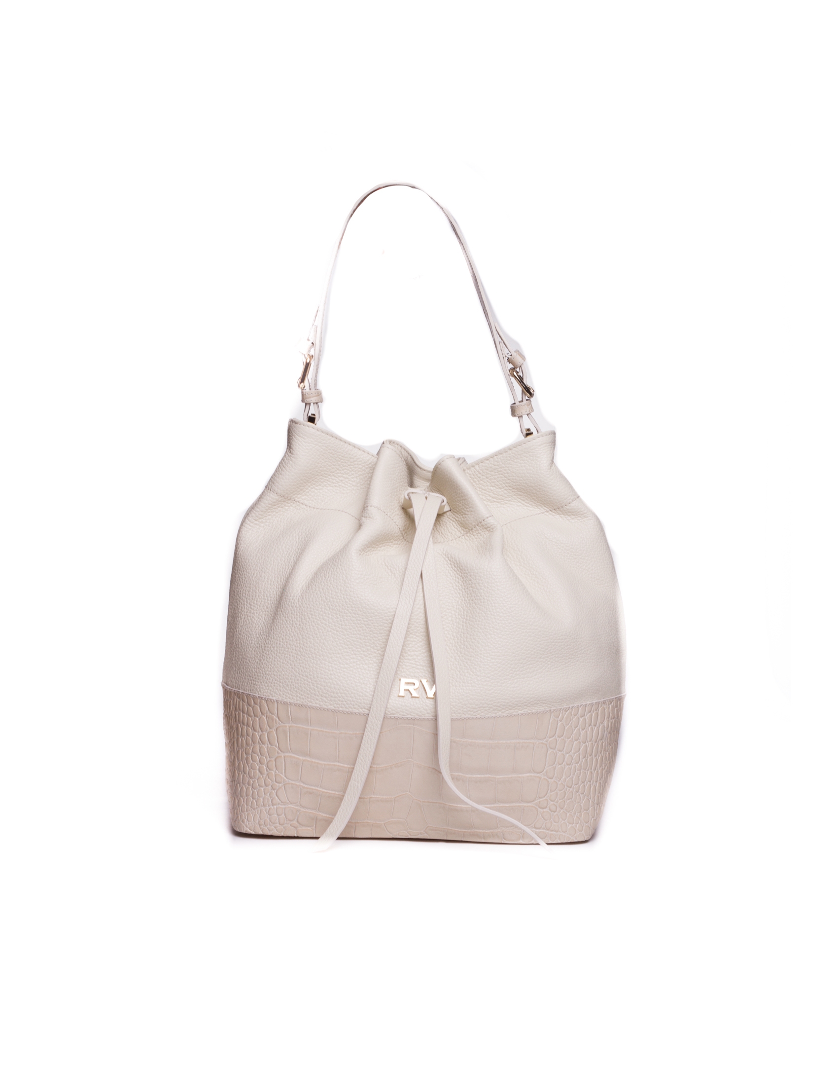 ADAM: Hobo bag with combined off-white leathers 