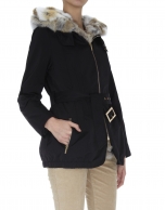 Black two piece trench coat with beige rabbit lining 